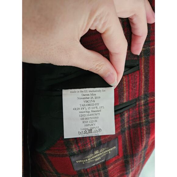 Vitale Barberis Canonico Men's Red Plaid Blazer Sports Coat Custom Size 43 - Picture 8 of 11